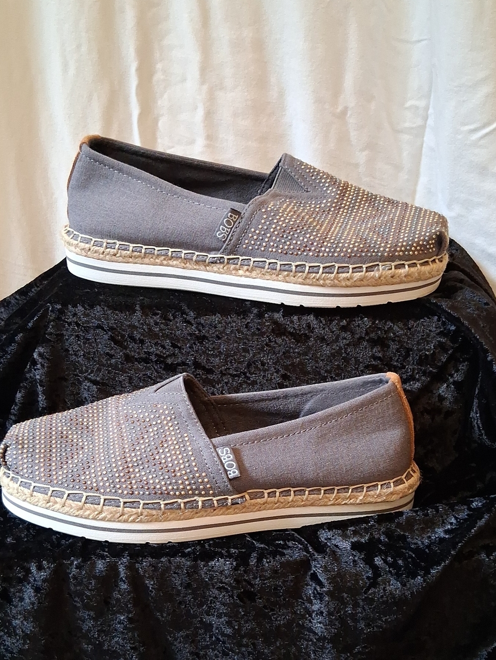 BOBS from Skechers Metallic Slip On Espadrille Style With Memory Foam NWOT
